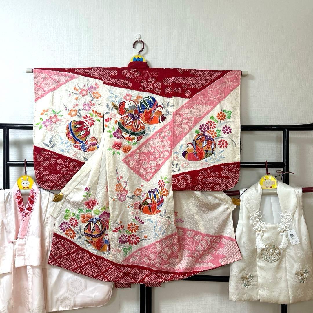 むぅーNo.98 七五三　3歳　　正絹被布フルセット　　本絞り