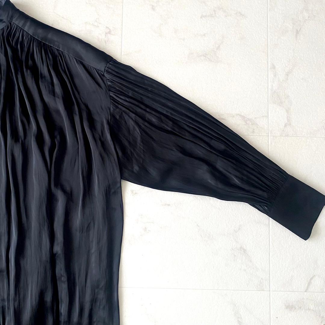 2024.美品☆プルミエアロンディスモン 洗える サテン ロングブラウス 黒