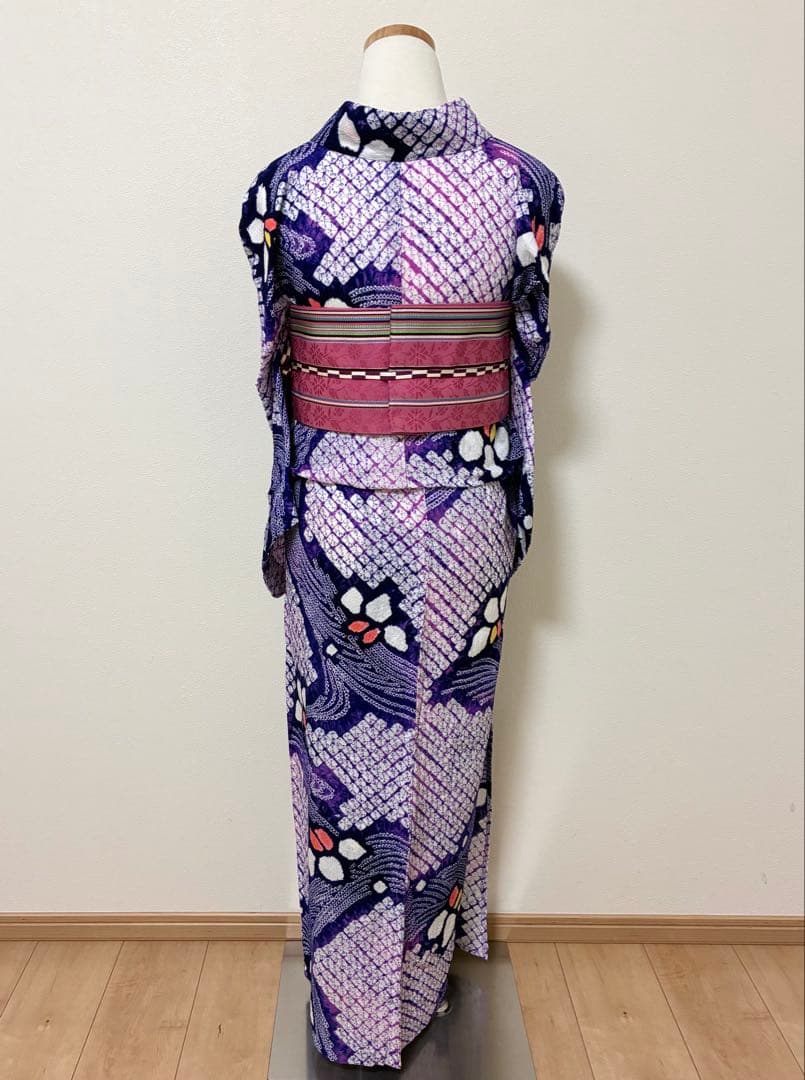 出品明日まで！　浴衣　有松鳴海絞り　菖蒲と流水　裄67.3cm