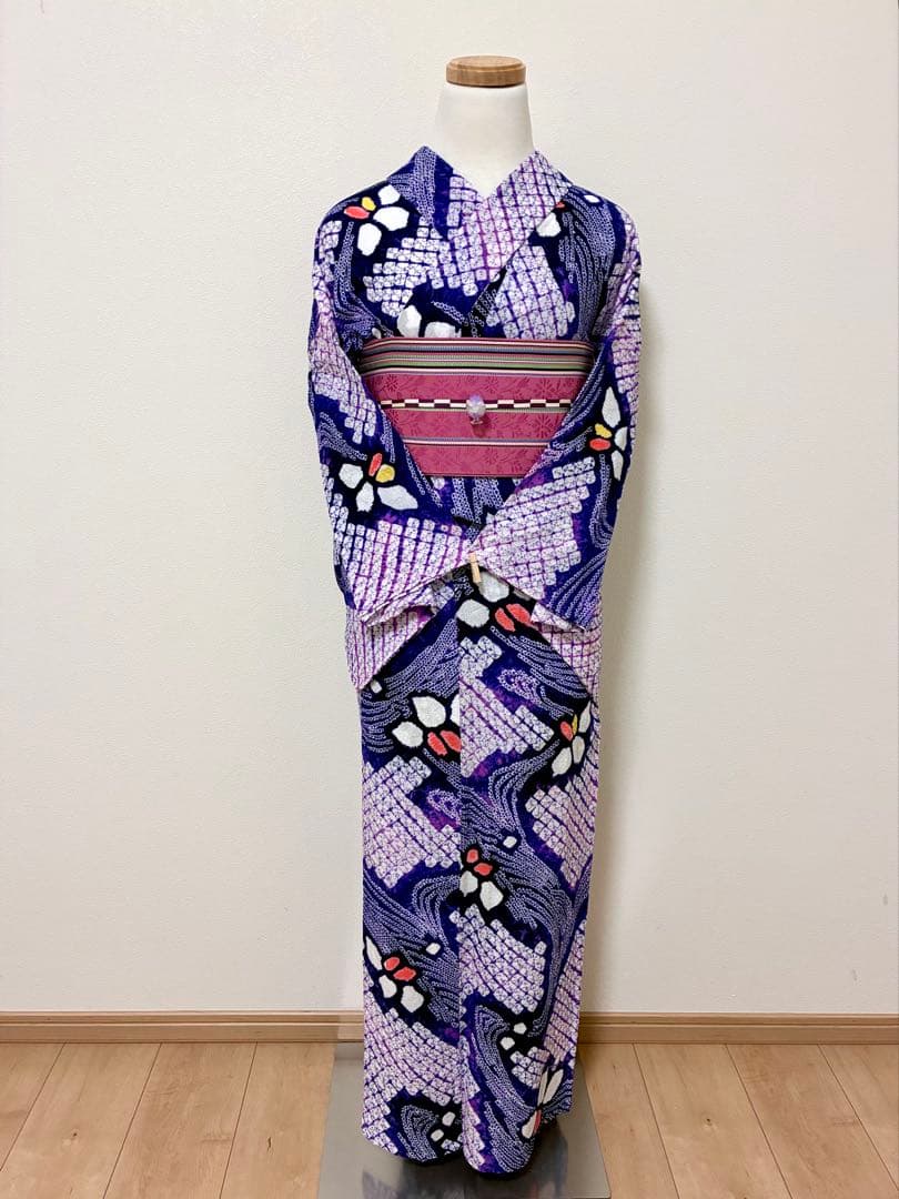 出品明日まで！　浴衣　有松鳴海絞り　菖蒲と流水　裄67.3cm