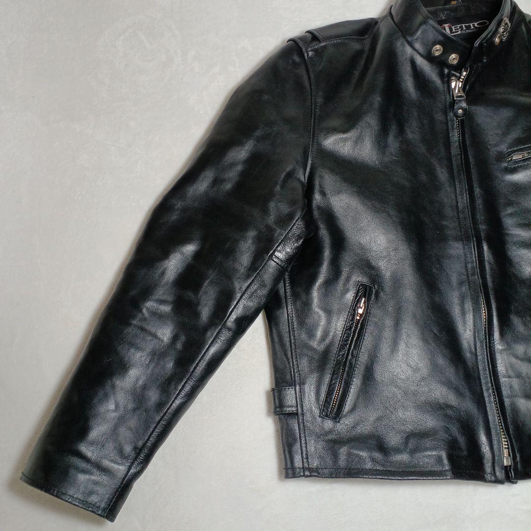 シングルライダースジャケット 襟飾　レザー革ジャン 黒　 Lサイズ