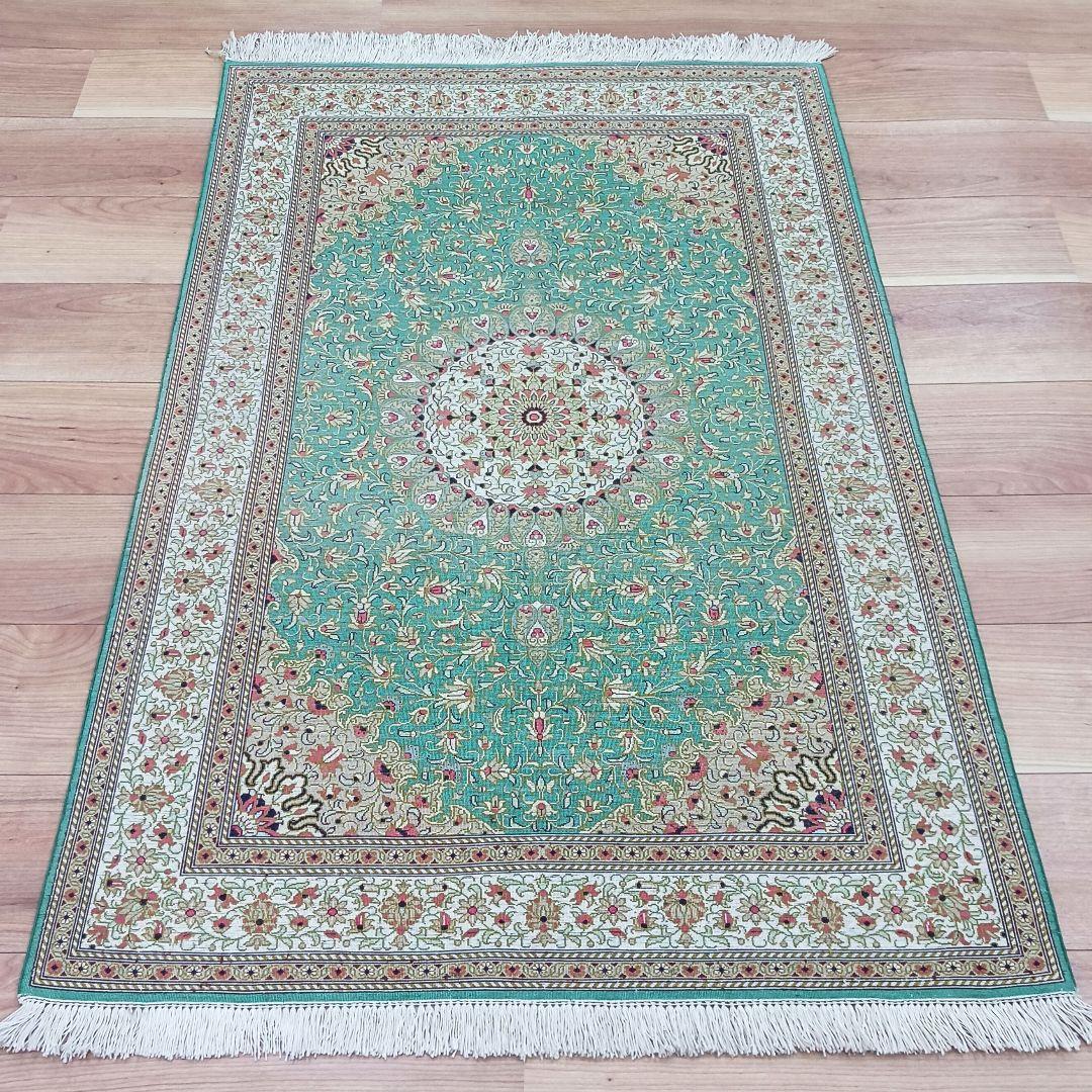 Y3348 高級ペルシャ絨毯 クム産 シルク100% 手織り90万ノット