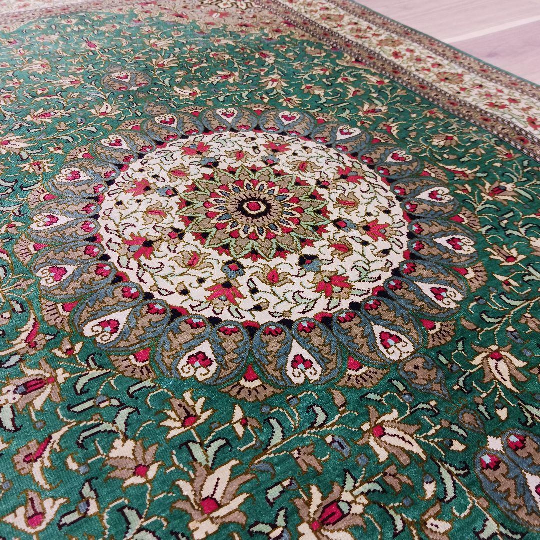 Y3348 高級ペルシャ絨毯 クム産 シルク100% 手織り90万ノット