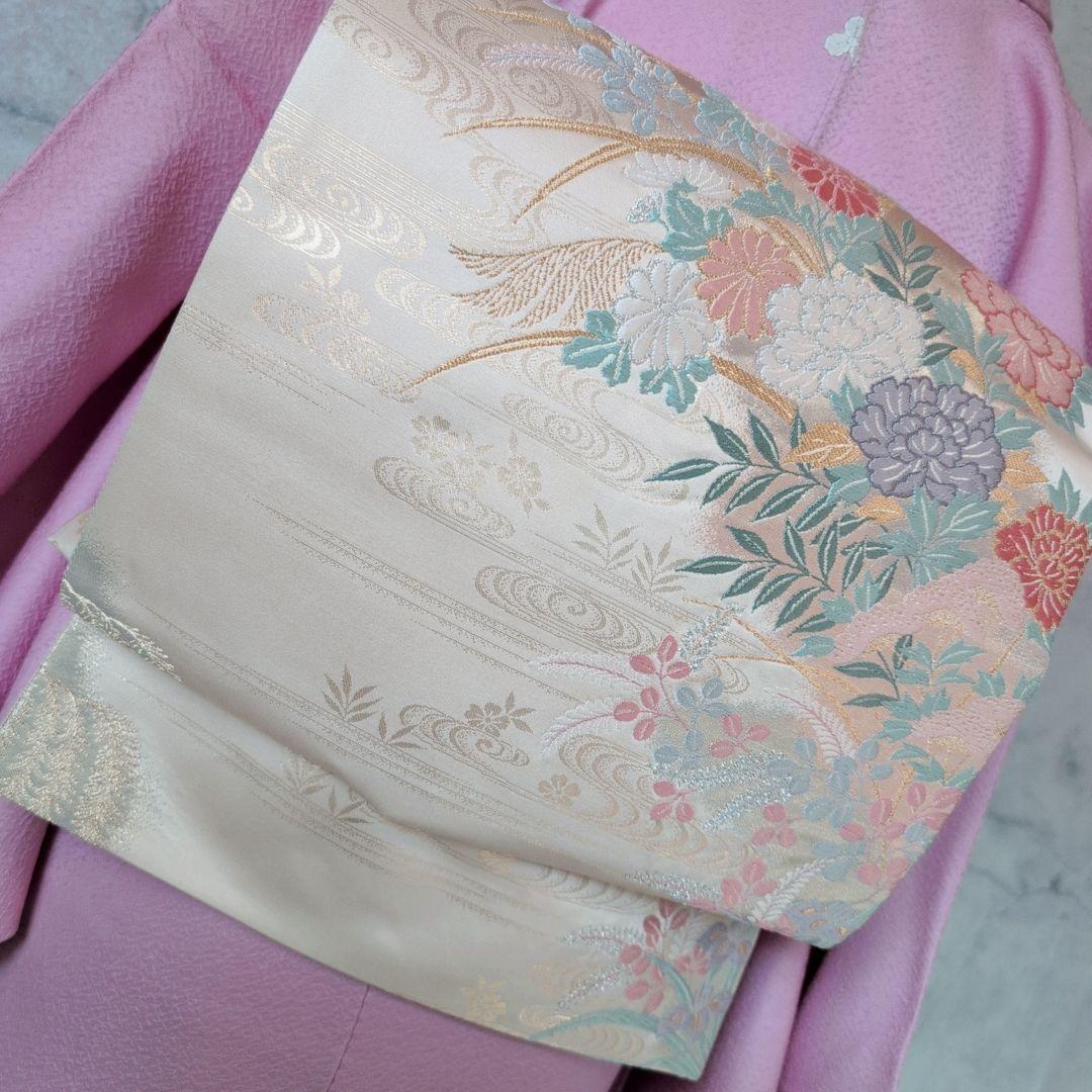 色無地　着物　フルセット　正絹　ピンク　しつけ糸　着物美品　F6