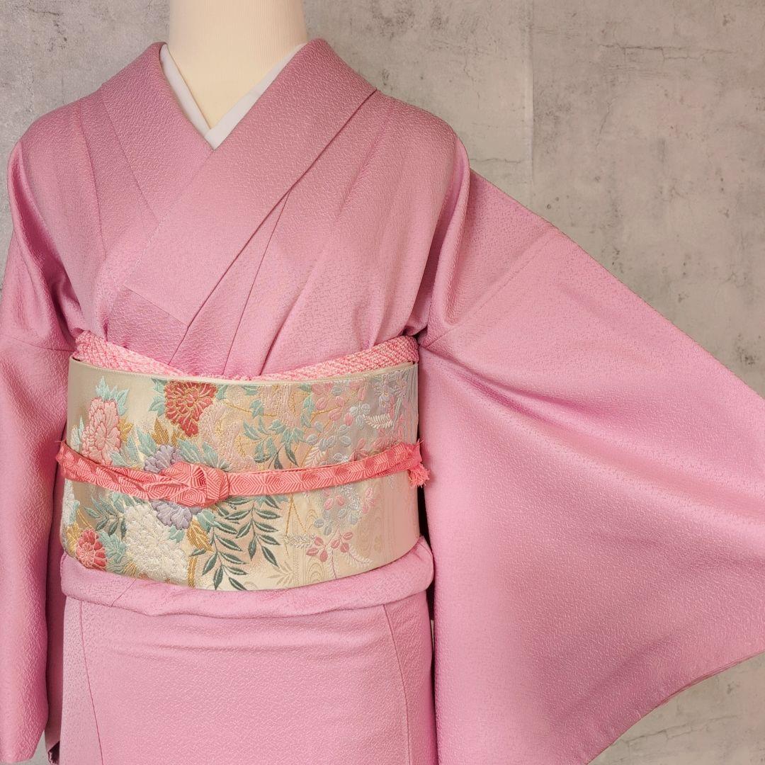 色無地　着物　フルセット　正絹　ピンク　しつけ糸　着物美品　F6