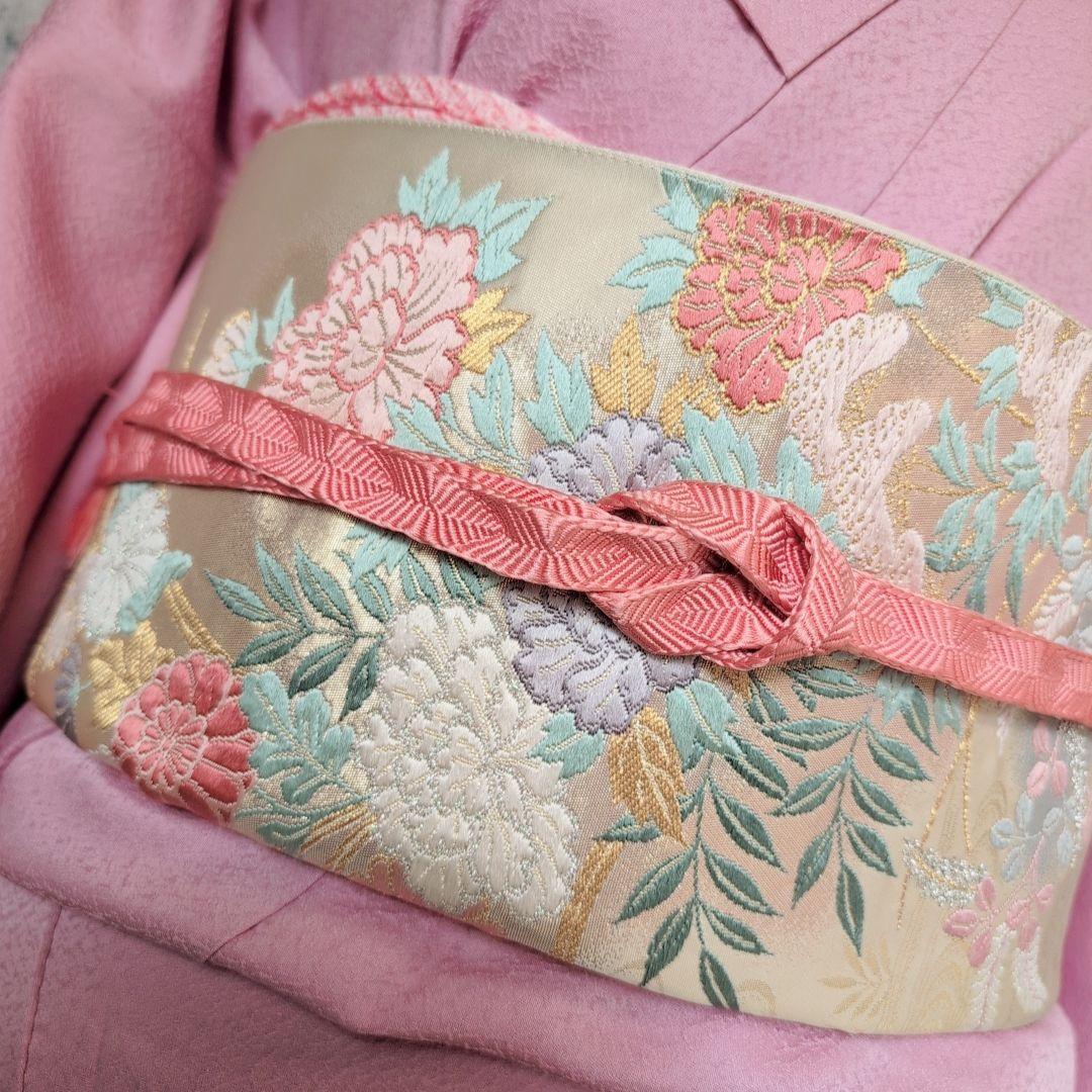 色無地　着物　フルセット　正絹　ピンク　しつけ糸　着物美品　F6