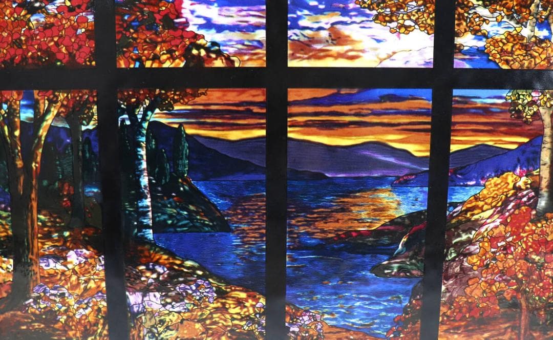 激レア 大型 ルイス・C・ティファニー ヴィンテージ ステンドグラス 秋の風景