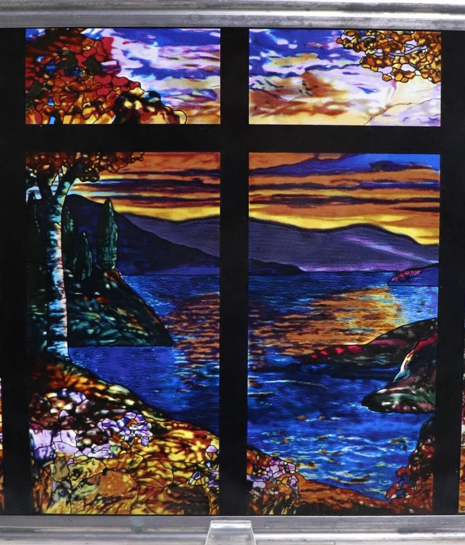 激レア 大型 ルイス・C・ティファニー ヴィンテージ ステンドグラス 秋の風景