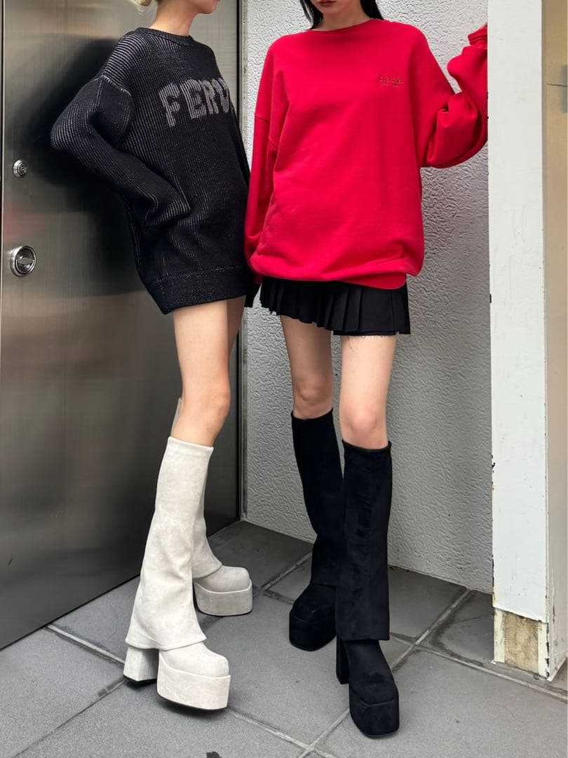 EMODA ルーズフレアカバーフィットブーツ BLACK