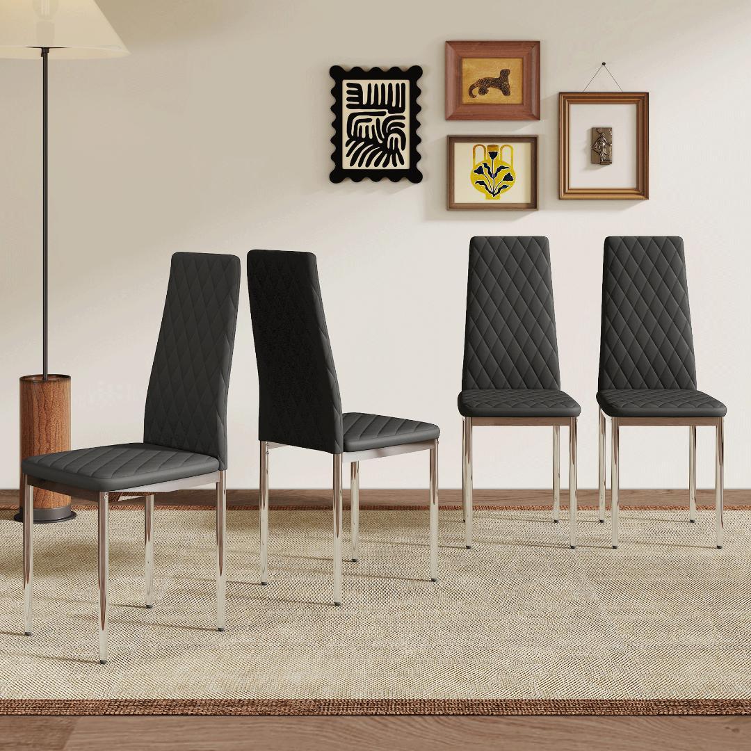 ダイニングチェア 4脚セット レザー メッキ脚 椅子 イス 食卓椅子 菱形