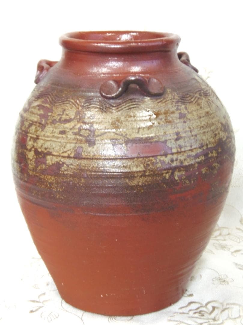 安土桃山時代の陶印 備前焼 古備前 三耳茶壺 花瓶 骨董 花器 和風