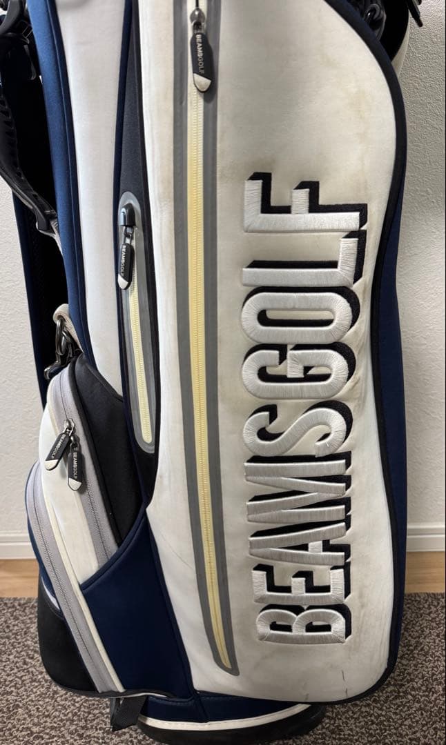 BEAMS GOLF スタンドキャディバッグ ネイビー/ホワイト 中古品