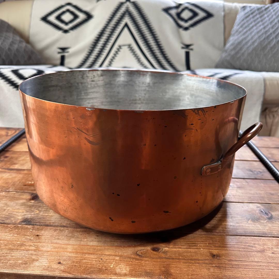 銅鍋　両手鍋　銅製　大型　寸胴鍋　ビンテージ　業務用