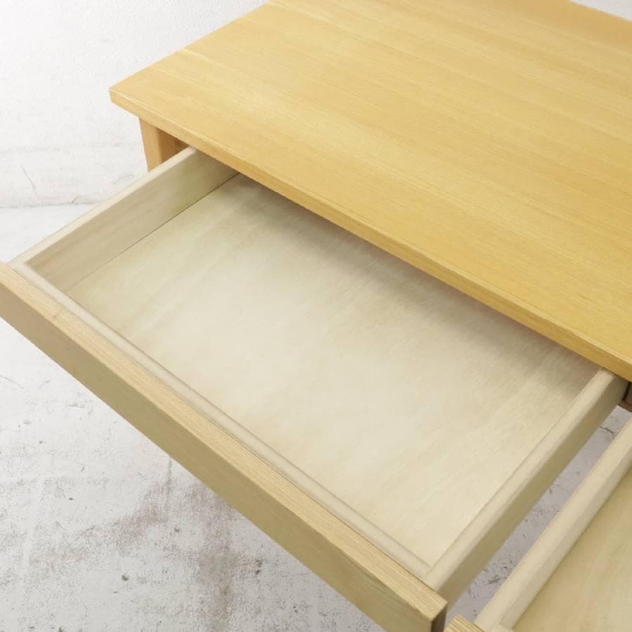 美品 無印良品 タモ材デスク テーブル 学習机 引き出し2杯 フック付き