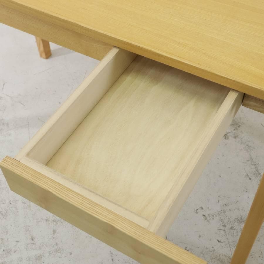 美品 無印良品 タモ材デスク テーブル 学習机 引き出し2杯 フック付き