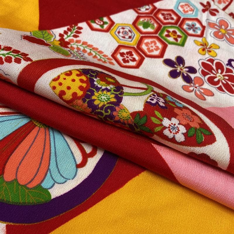 601ag23◎七五三 七歳 女児 アンティーク着物&丸帯 レトロ 花丸◎