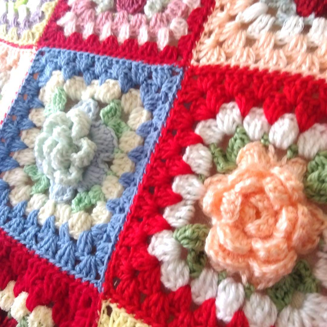 ブランケット ベットカバーカラフルなお花のグラニースクエア