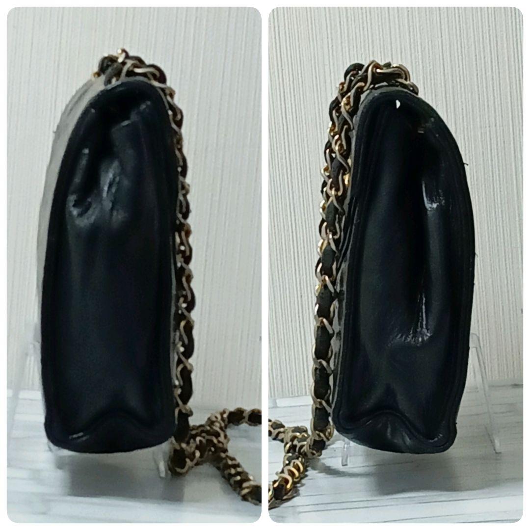 【デカココ】シャネル　チェーンショルダー　マトラッセ　ラムスキン　ブラック　黒