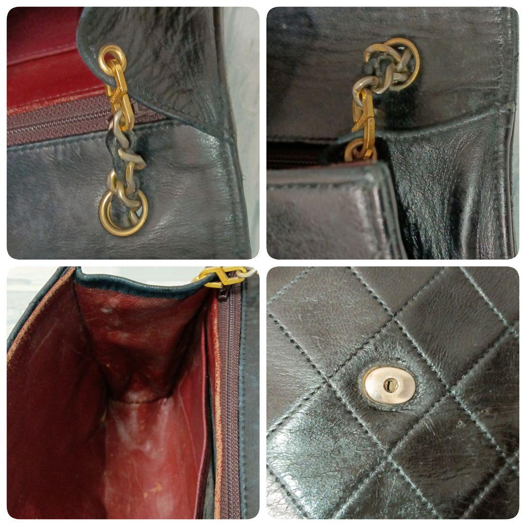 【デカココ】シャネル　チェーンショルダー　マトラッセ　ラムスキン　ブラック　黒