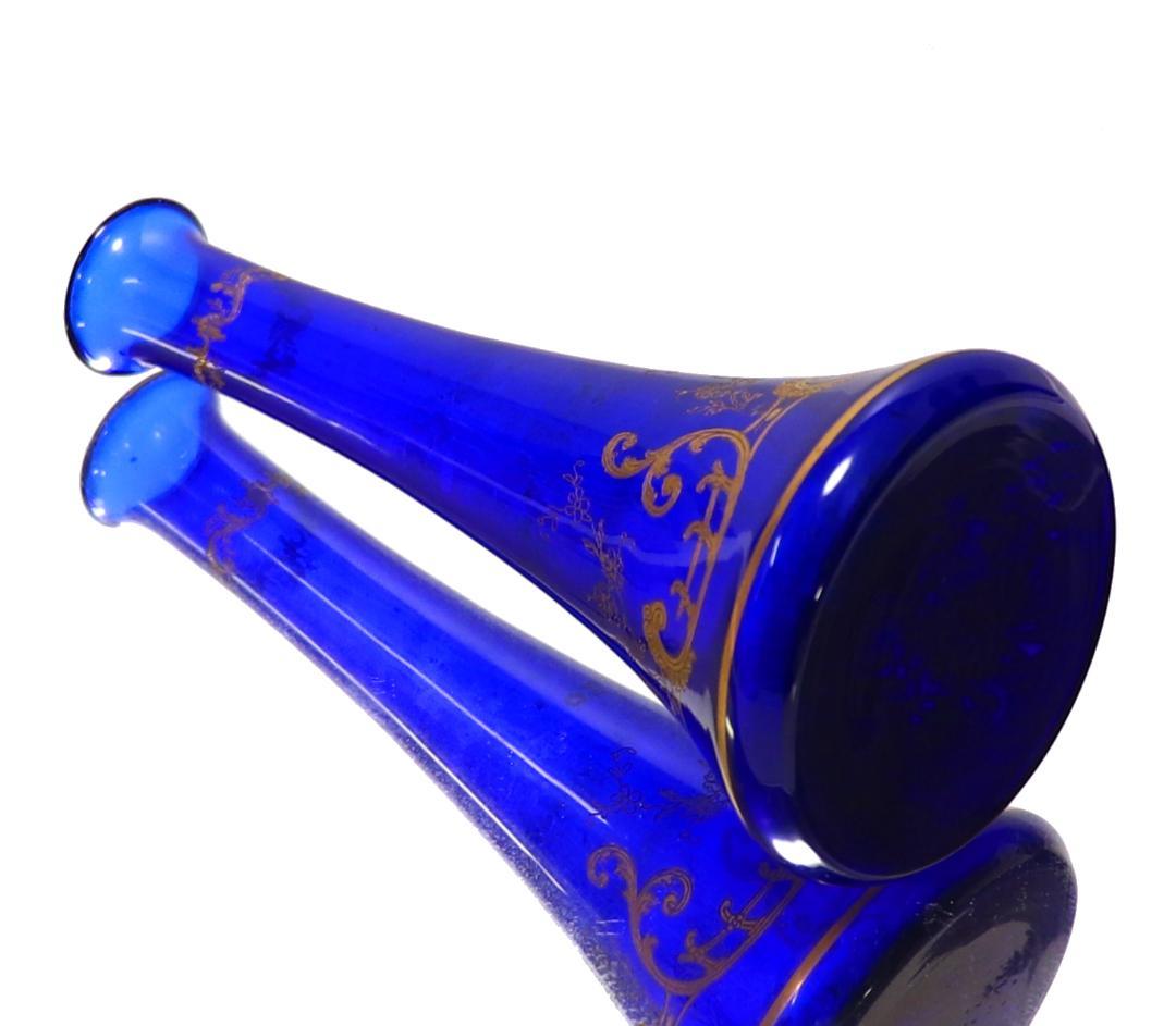 オールド・バカラ 24金彩 ブルー 高級一輪挿し花瓶 青色 ゴールド クリスタル