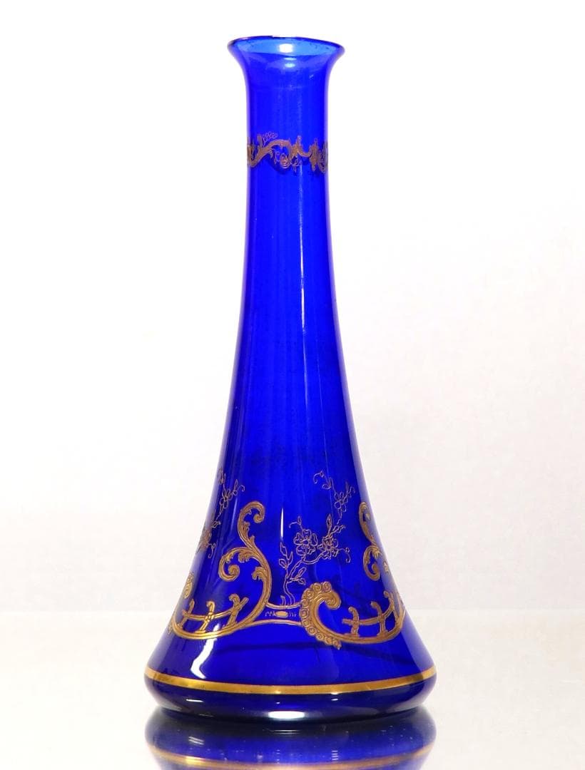 オールド・バカラ 24金彩 ブルー 高級一輪挿し花瓶 青色 ゴールド クリスタル