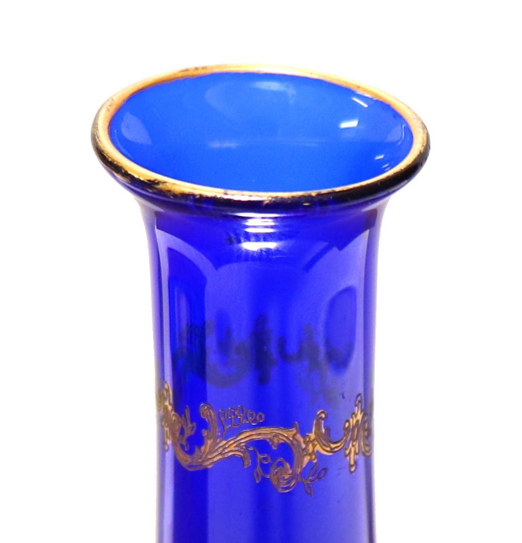 オールド・バカラ 24金彩 ブルー 高級一輪挿し花瓶 青色 ゴールド クリスタル