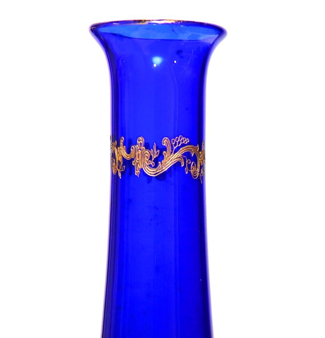 オールド・バカラ 24金彩 ブルー 高級一輪挿し花瓶 青色 ゴールド クリスタル