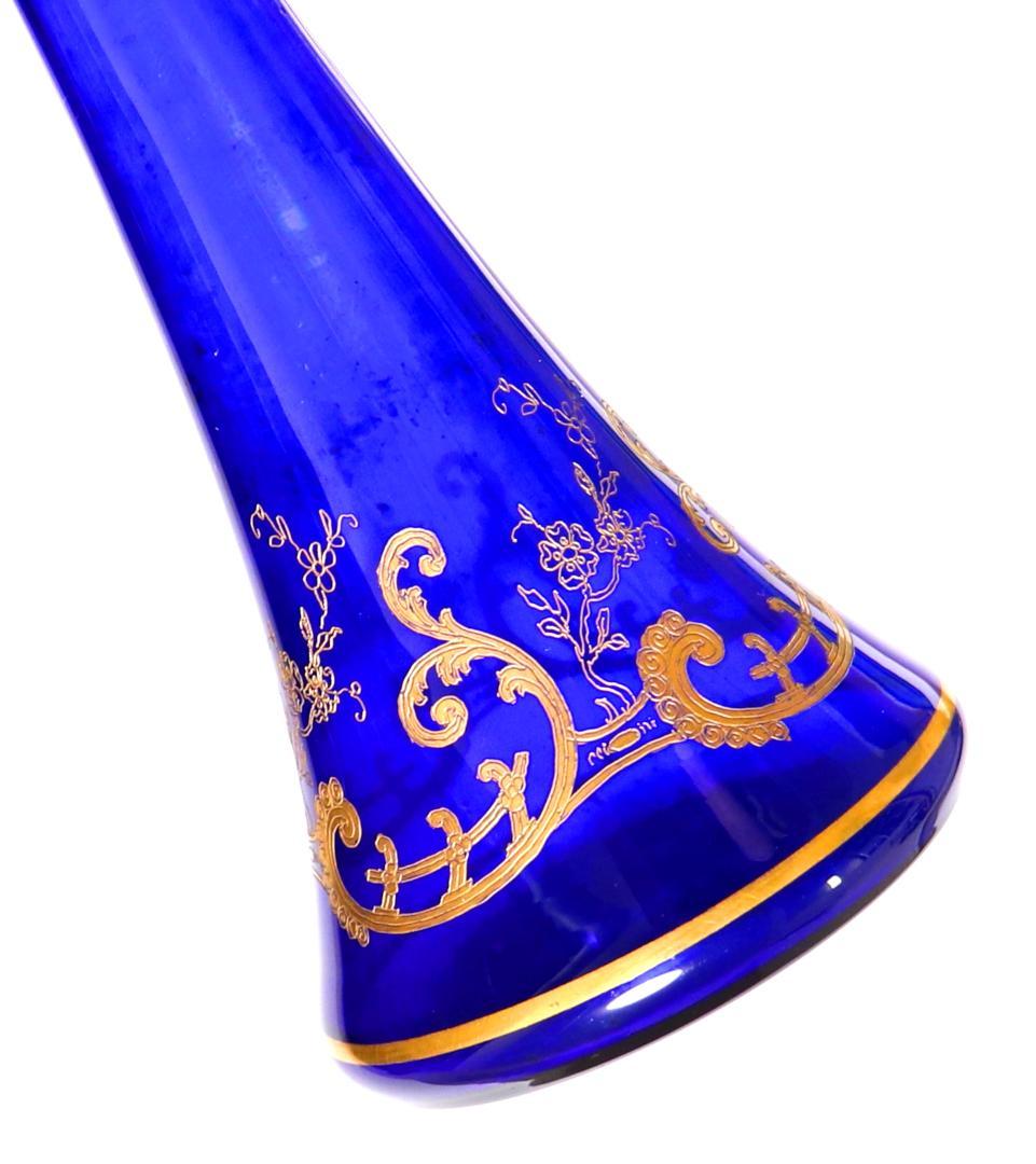 オールド・バカラ 24金彩 ブルー 高級一輪挿し花瓶 青色 ゴールド クリスタル