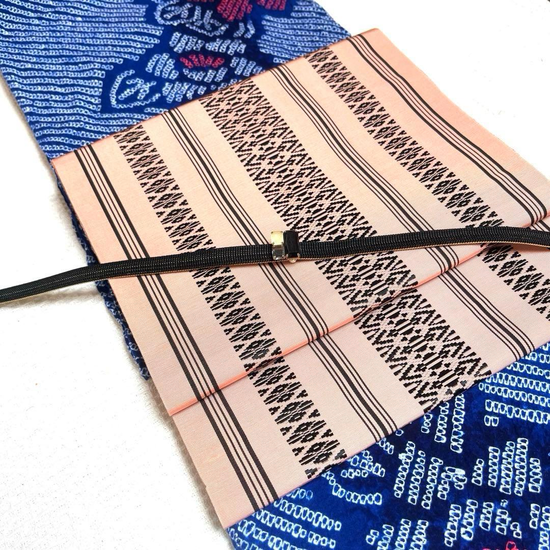 有松鳴海絞り 夏着物浴衣 手縫い仕立て 花繋ぎ 青 ブルー 美品