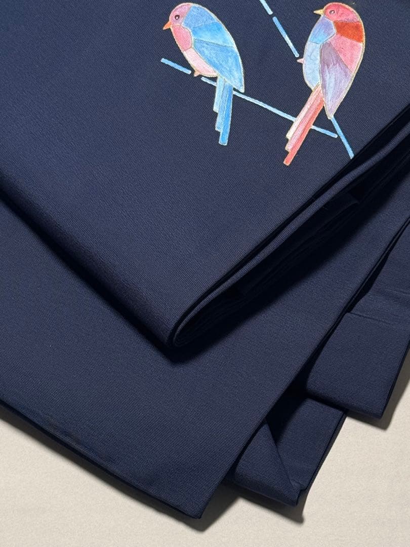 [白太郎] 名古屋帯　正絹　鳥　紺　青　洒落帯　カジュアル　小紋　紬