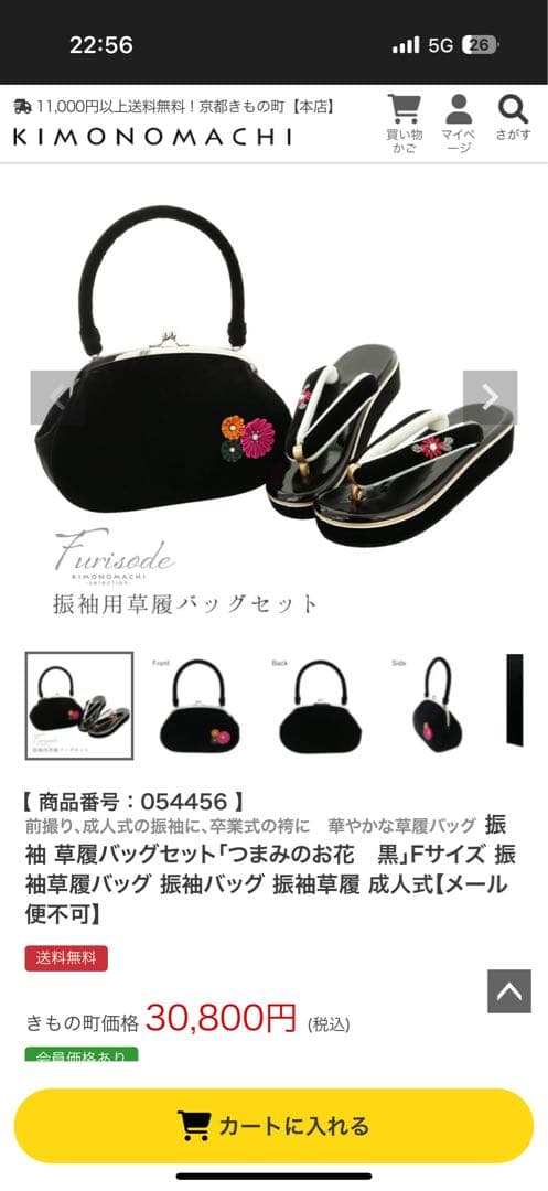 【タイルセール！！】黒の草履と花柄バッグのセット