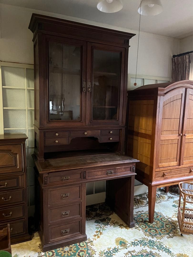 英国製 イギリス アンティーク デスク 棚 ビンテージ インテリア キャビネット