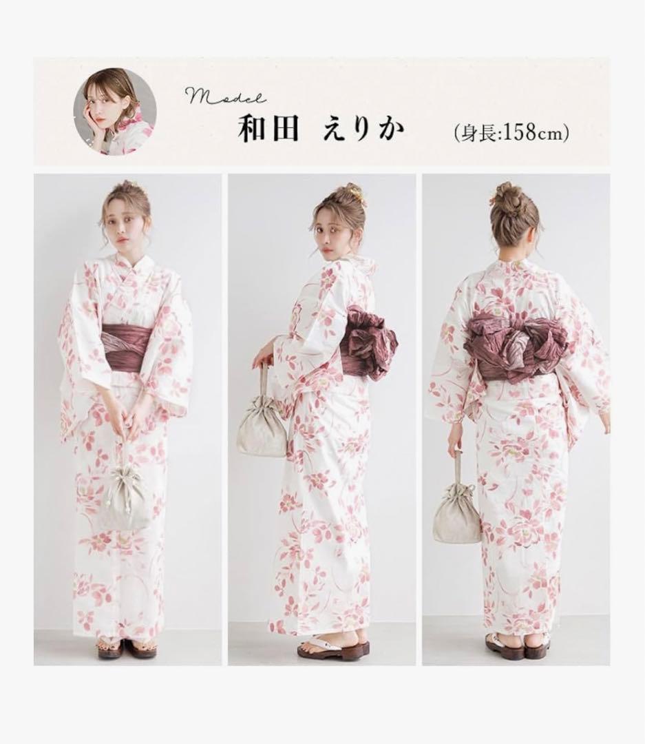 Dita レディース 浴衣 5点セット ピンク 白 花柄 水彩 和風