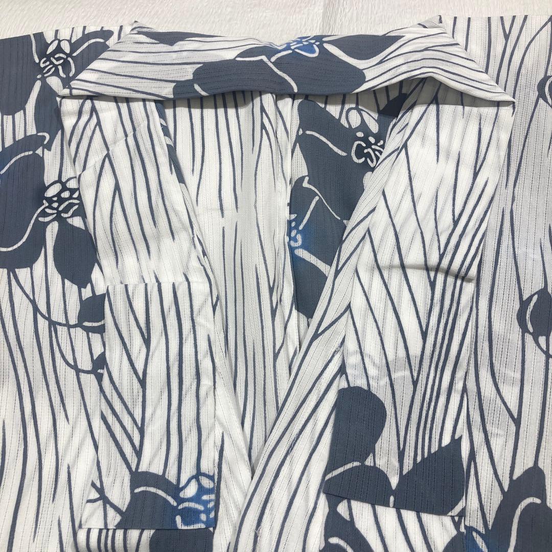 浴衣　綿絽　浜松本染青い花柄
