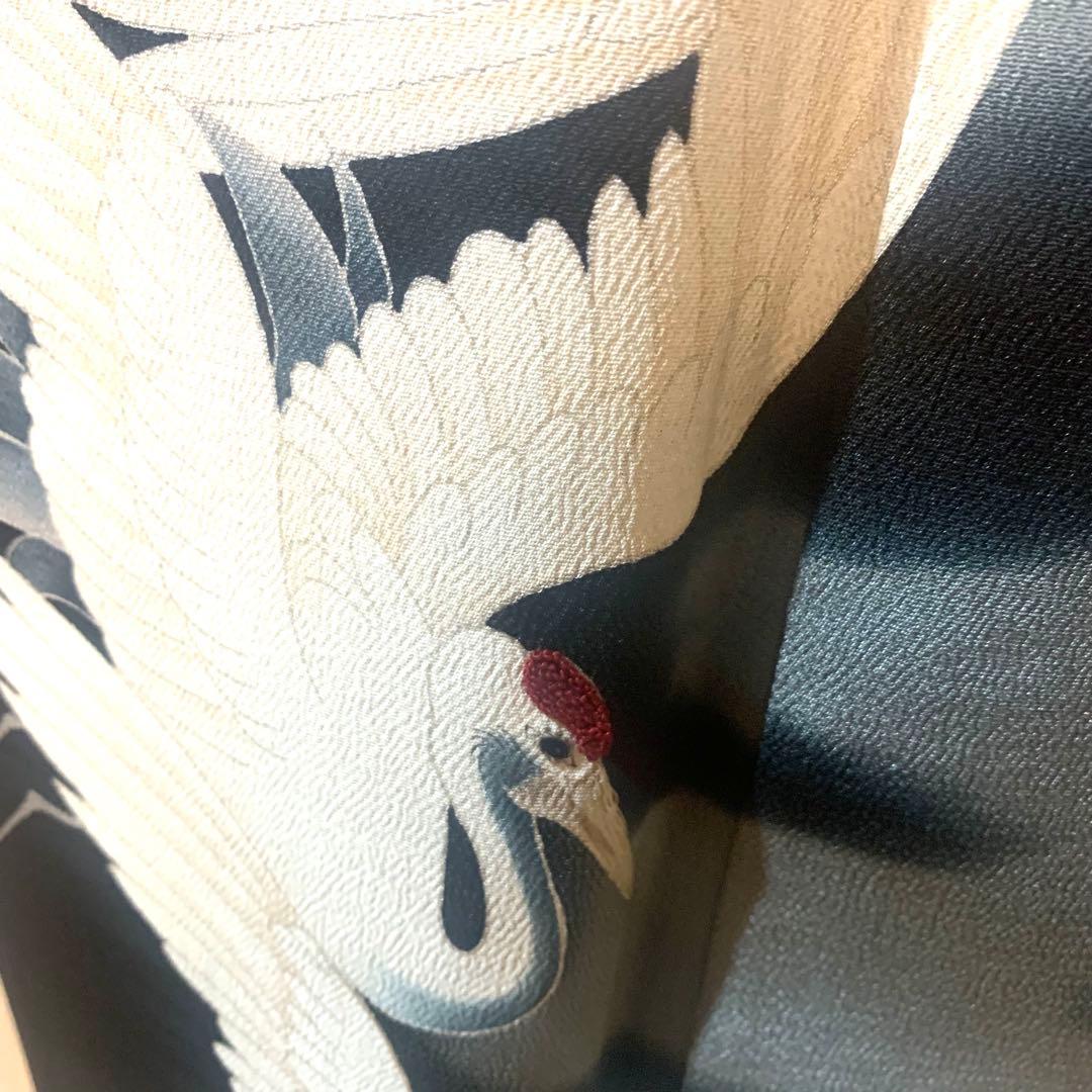 A70⭐️アンティーク着物　大正ロマン　黒留袖　鶴　5つ紋　縮緬　錦紗　逸品