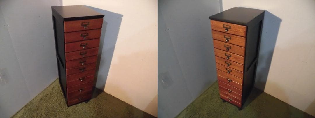 【送料無料・新品】天然木北欧風★マルチ書類多段チェスト9段【キャスター付】