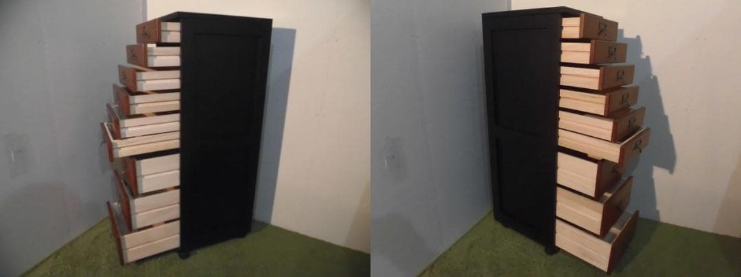 【送料無料・新品】天然木北欧風★マルチ書類多段チェスト9段【キャスター付】