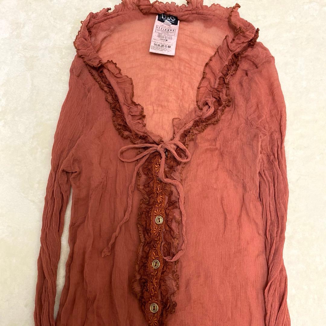 【DOLCE & GABBANA 】レースフリル　　シアーブラウスシルク100%