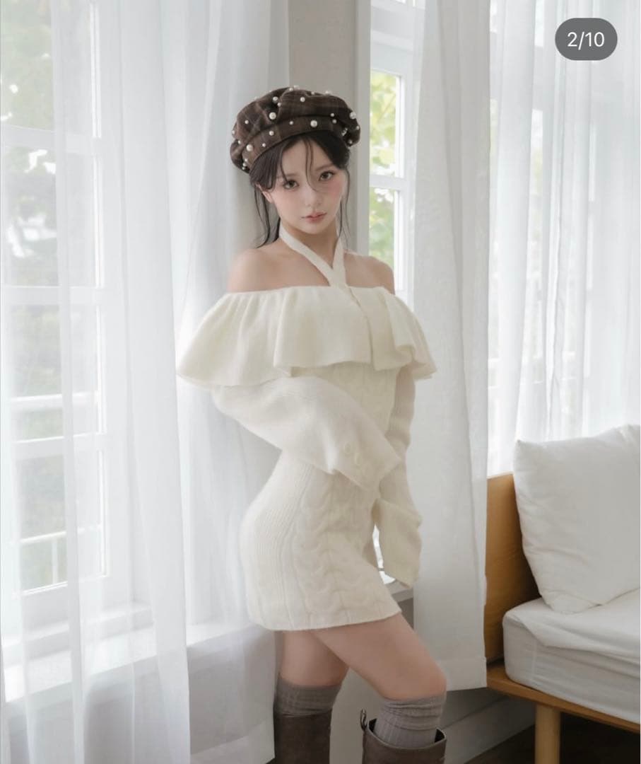 darich オフショルフリルニットワンピース　FREE-L ブラック