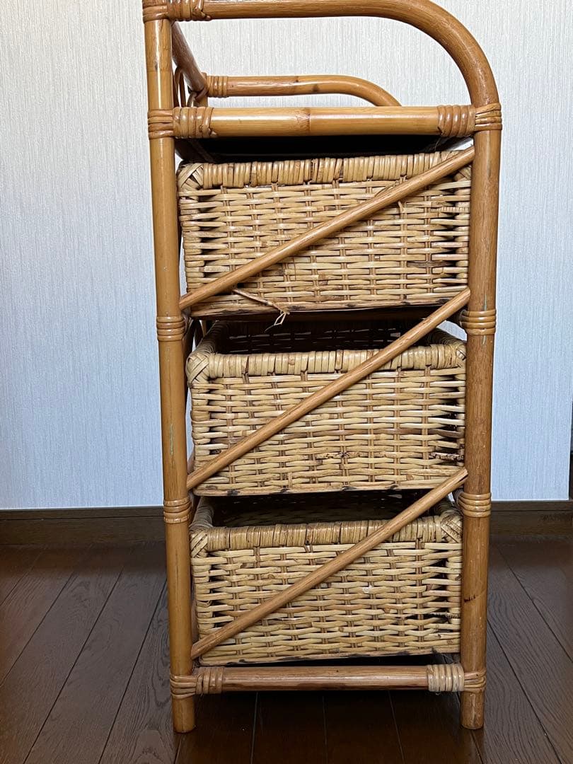 ラタンランドリー　3段チェスト　籐製品　バスケット　ラタンの3段チェスト