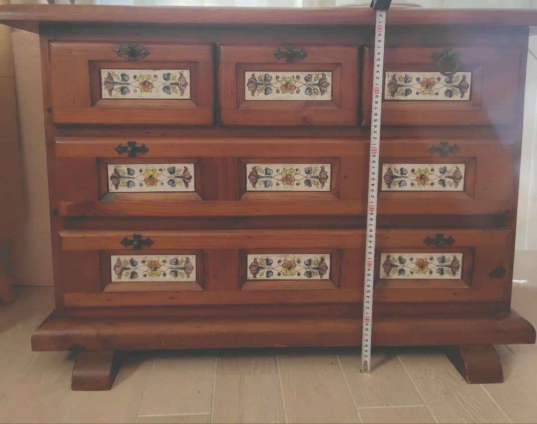 ACTUS木製スペインタイルチェスト 5引き出し ブラウン