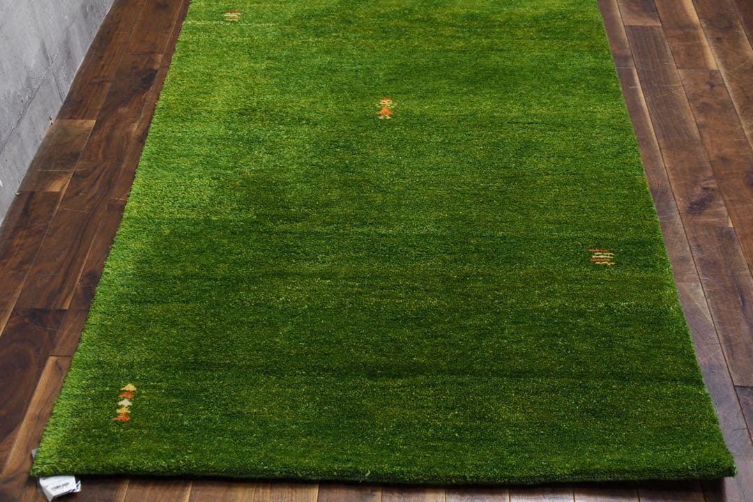 EFK115 展示品 ギャッベ 手織り ウール100% グリーン ラグ 絨毯