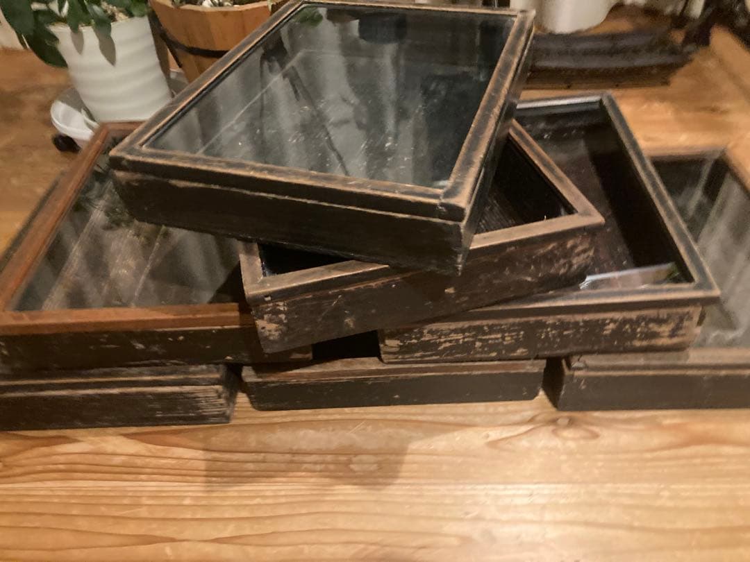 【まとめ買い歓迎】アンティーク　古い木製ガラスケース　お菓子ケース　収納箱　1台