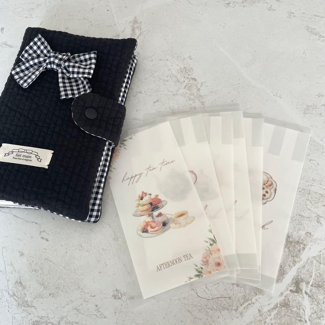 A6バインダーカバー&バインダー付き　ヌビ　ギンガムリボン　韓国　セービング貯金