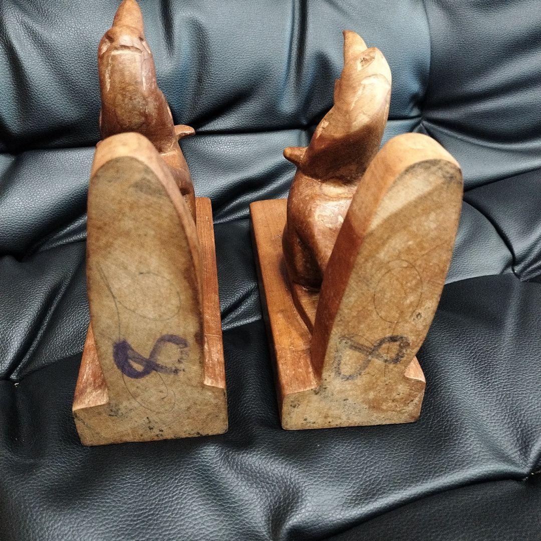 ブックエンド サイ 木彫 アンティーク レトロ 動物 アニマル