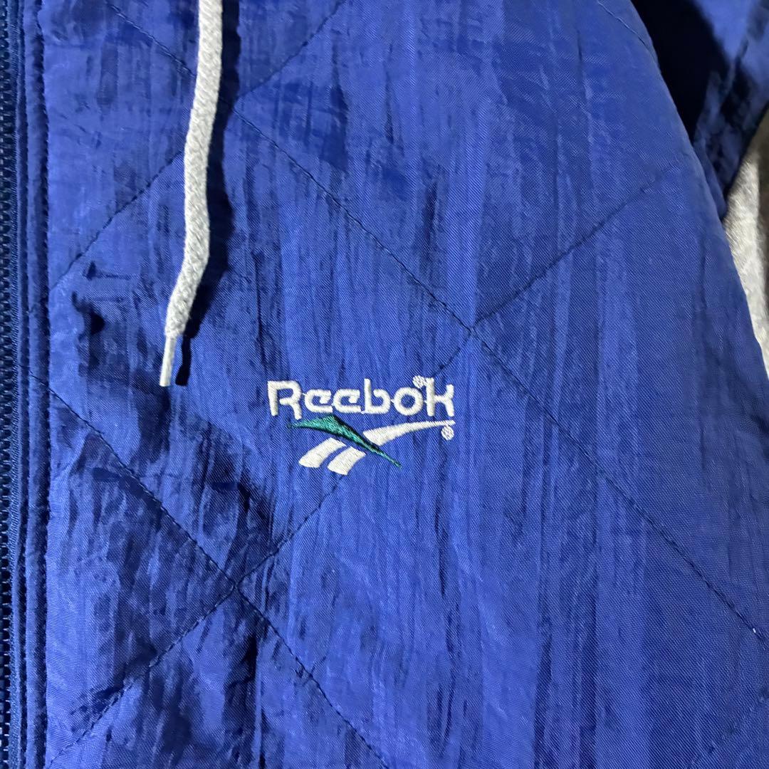 90s reebok中綿キルティングジャケット刺繍ロゴスウェット切替フーディ短丈