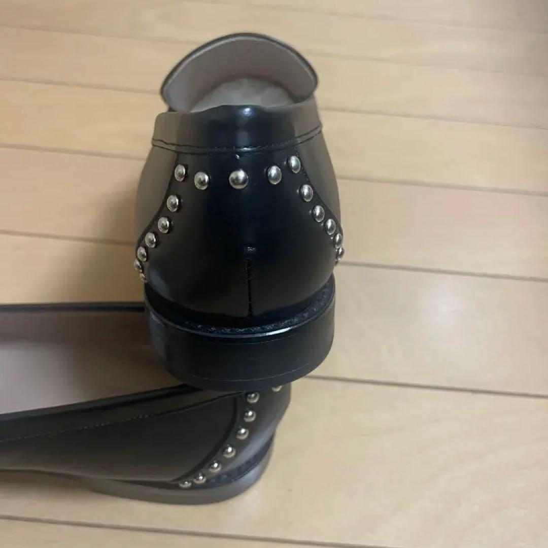 スタッズ付きブラックレザーローファー　24cm 完売モデル
