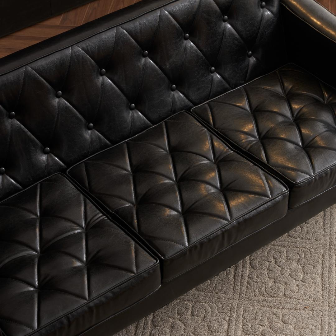 セール！ソファー 3人掛カウチソファリビングソファ 肘付オットマン ブラック