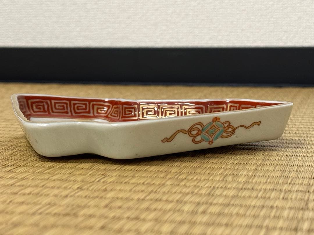 【古伊万里】色絵 「一富士二鷹三茄子」 富士形　変形皿 9客　明治時代