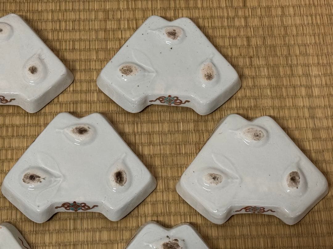 【古伊万里】色絵 「一富士二鷹三茄子」 富士形　変形皿 9客　明治時代